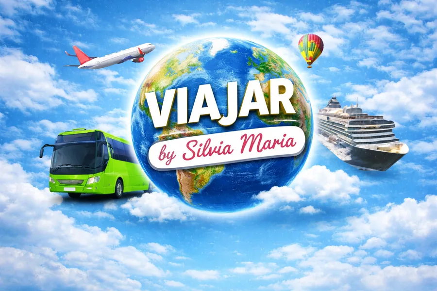 Viajar by Silvia Maria — globo com avião, autocarro e cruzeiro